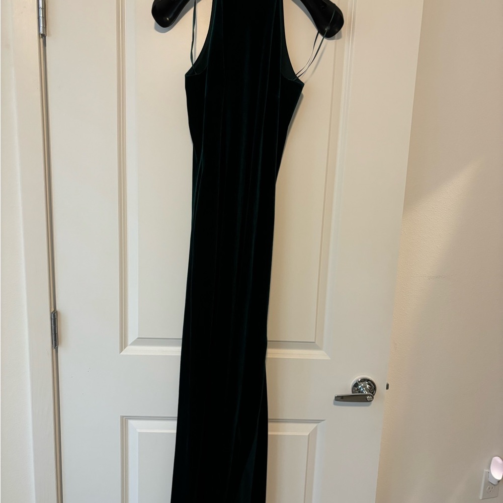 Badgley Mischka Dark Green Velvet Maxi Dress